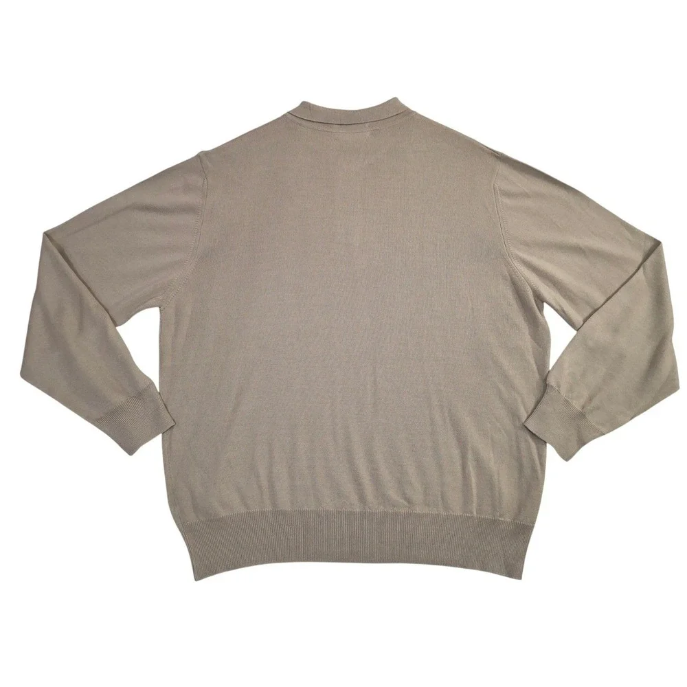 Lord & Taylor Mens Merino Wool Polo Sweater Large L Tan Long Sleeve Made Italy